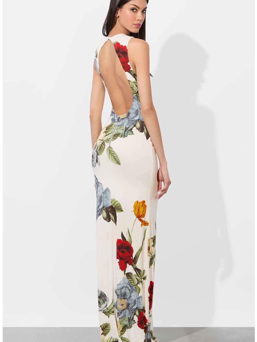 Alice + Olivia White Delora Maxi Dress with Red, Blue and Green Floral Print - Picture 3 of 7